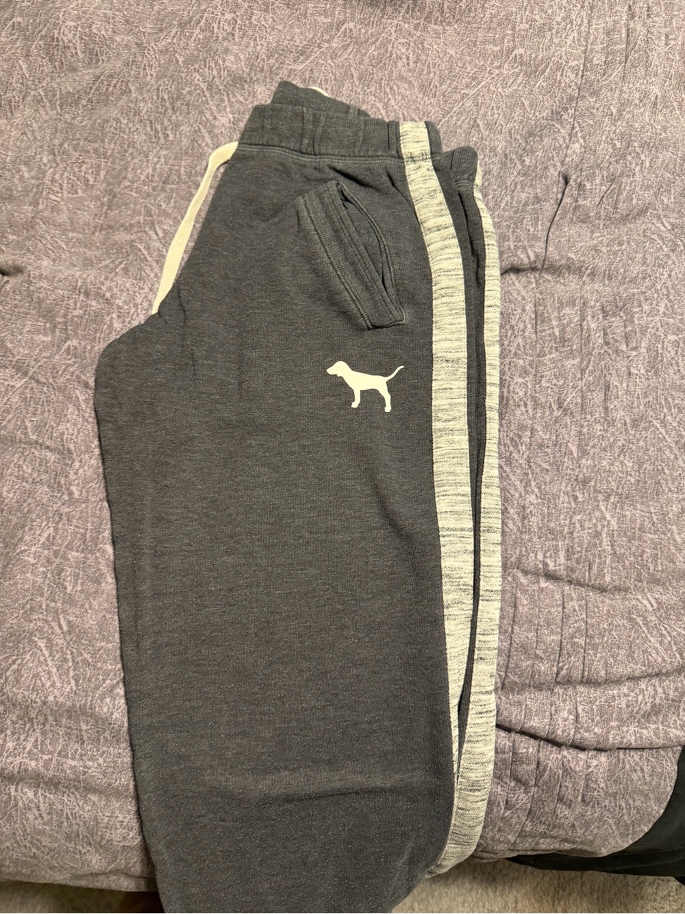 PINK Victoria's Secret Charcoal Gray Sweatpants with Light Gray Side Stripe